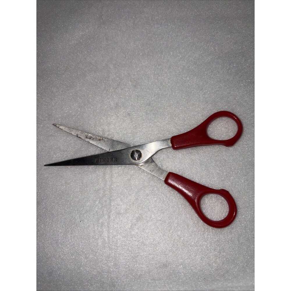 Vintage Red Handle Singer Sewing Shears 6” Stainless Steel